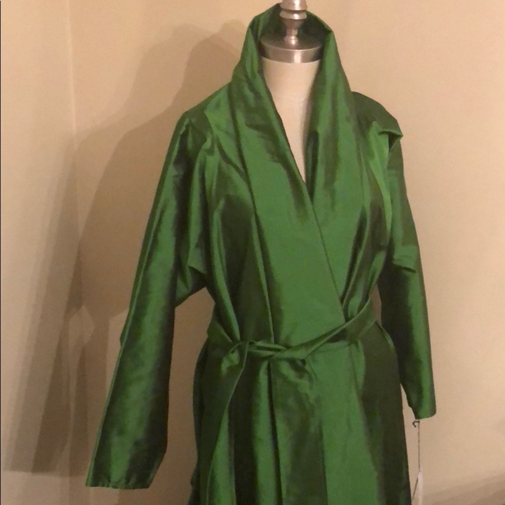 Sara Campbell Silk Wrap Coat in Emerald Green